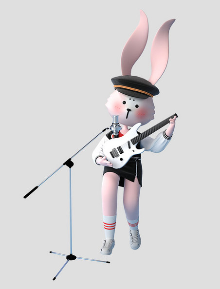 3D立体中秋节潮酷嘻哈卡通兔子弹吉他
