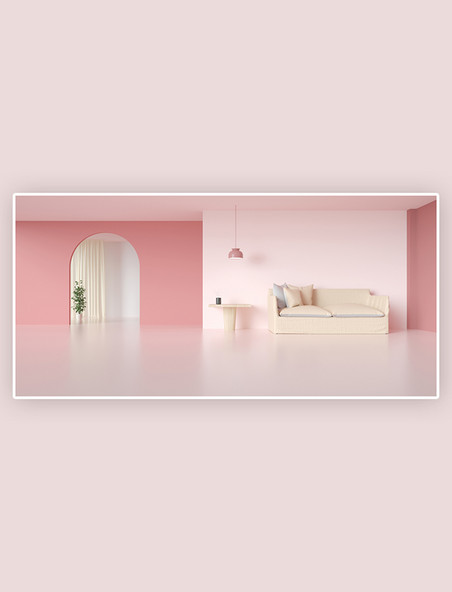 可爱风粉色浪漫简约室内c4d粉色家具空间背景