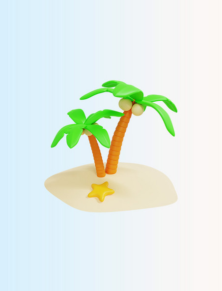 C4D立体夏日海滩椰子树