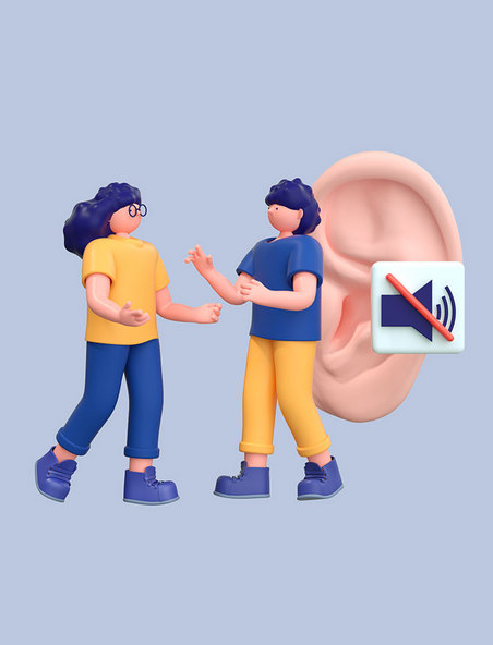 耳聋3DC4D立体聋人残疾人耳聋卡通人物