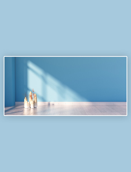 创意简约室内装修设计室内设计花瓶盆栽蓝色C4D背景