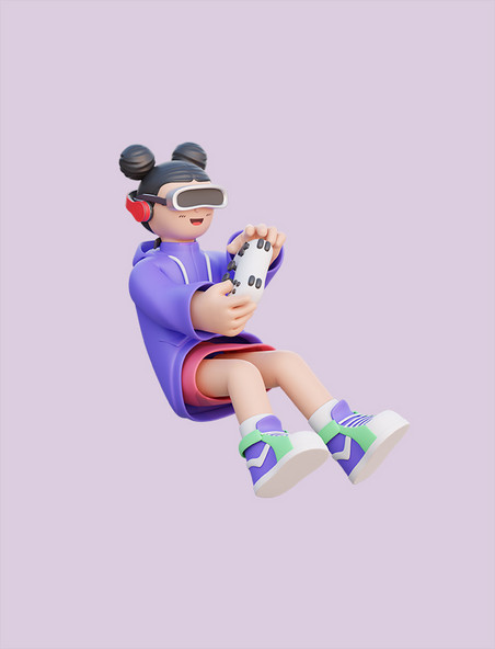 3D假期游戏VR虚拟现实女孩人物打游戏电竞