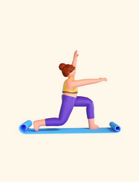 手绘卡通3D立体运动健身锻炼瑜伽人物