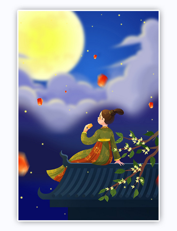 八月十五中国风中秋节快乐团圆桂花月饼背景图片