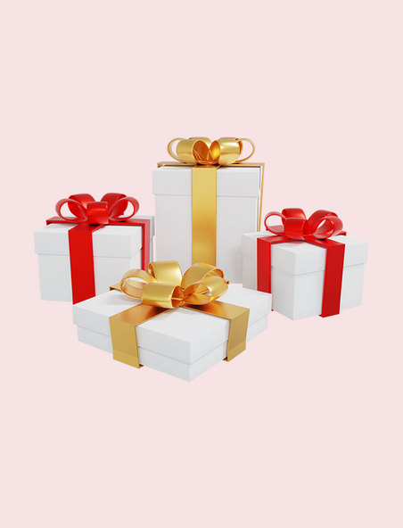 丝带礼盒3DC4D立体白色礼物盒