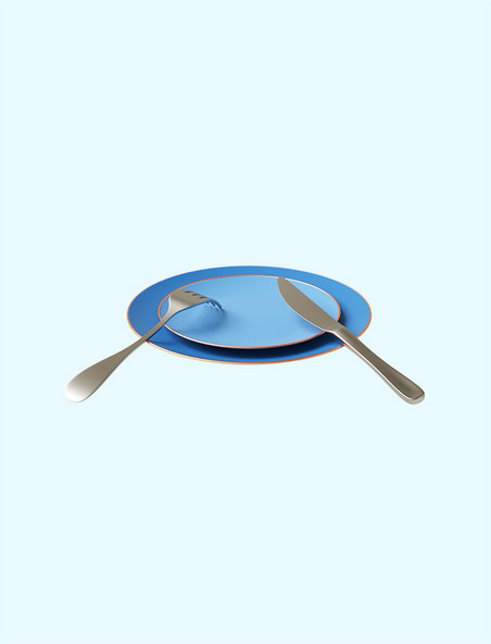 创意卡通蓝色3D立体西餐餐具