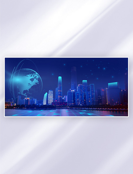 创意星空星球时尚科技城市建筑蓝色科技banner背景