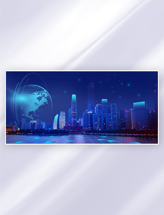 创意星空星球时尚科技城市建筑蓝色科技banner背景