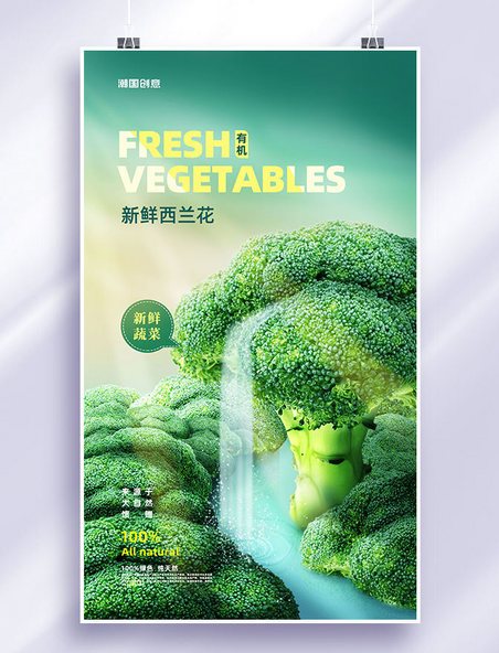 蔬菜西兰花创意合成海报健康绿色餐饮美食生鲜轻食
