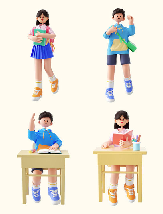 C4D3立体开学季教育男生女生人物