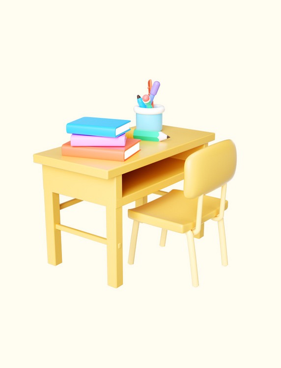 3D开学季教育书桌文具元素