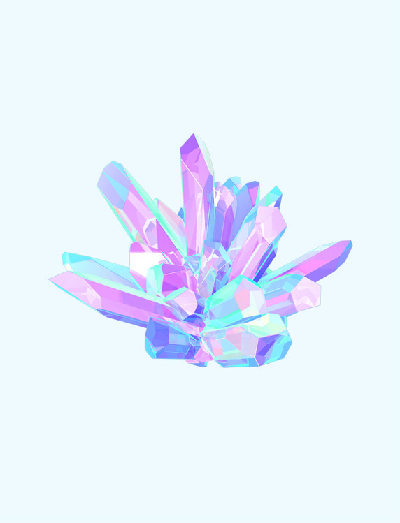 3D立体紫色水晶堆元素