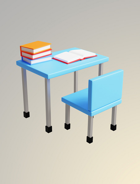 3DC4D立体开学季课桌书桌书本桌椅板凳创意学习用具元素