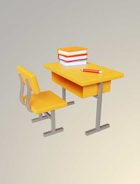 3DC4D立体开学季教室课桌教育创意卡通课桌元素