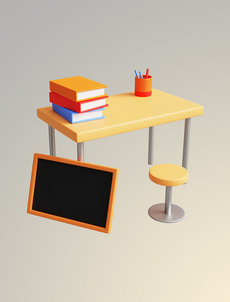 3DC4D立体开学季课桌黑板书本课桌板凳学习用具创意元素