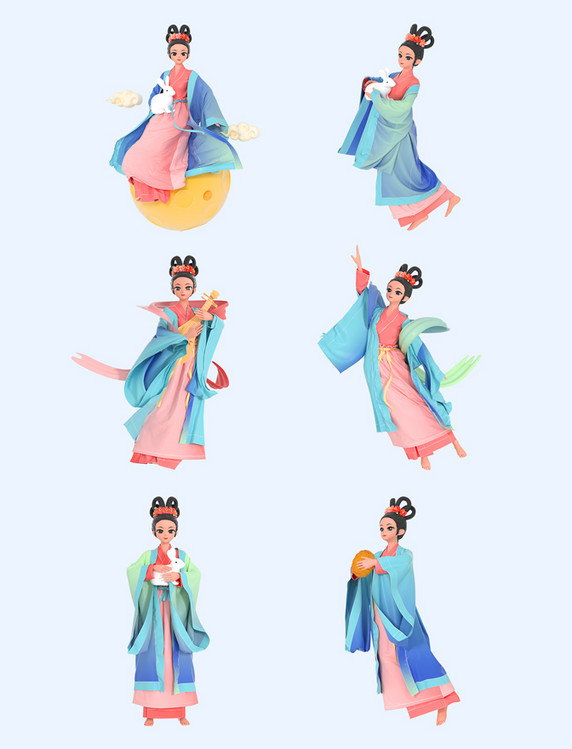 3D立体中秋中秋节嫦娥创意C4D元素