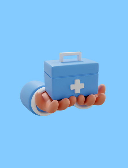 蓝色卡通可爱手拿医用箱医疗器械医生医院医护护士3D套图