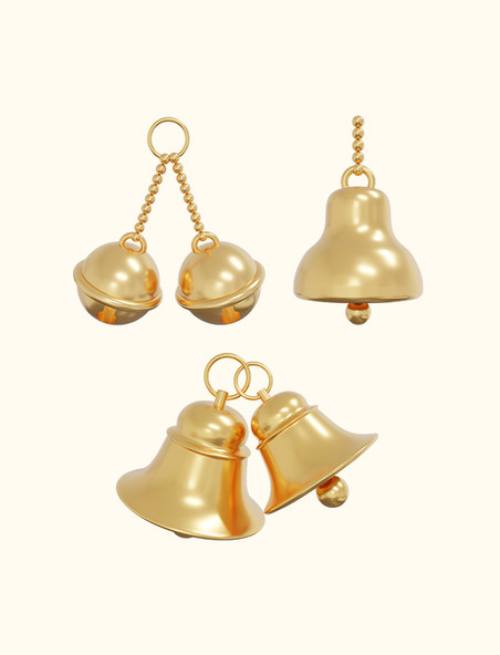 3D立体金色摇铃铃铛元素