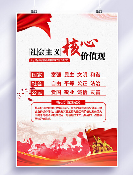 党政党建社会主义核心价值观红色简约海报