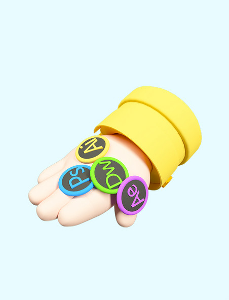 3d立体可爱小手与软件lcon建模设计手势设计手势黄色