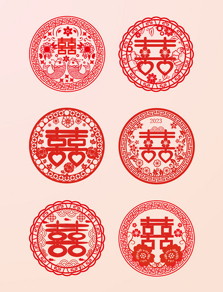 简约中国红传统文化剪纸文化中国风囍字剪纸窗花元素