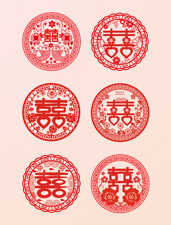 简约中国红传统文化剪纸文化中国风囍字剪纸窗花元素
