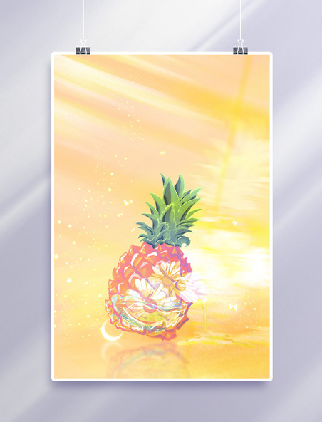 夏日水果菠萝花速涂插画竖图
