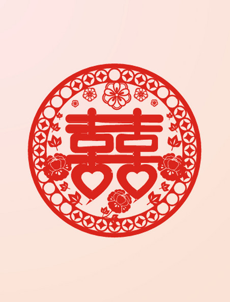 玫瑰树叶传统艺术文化中国风囍字剪纸窗花元素春节新年兔年
