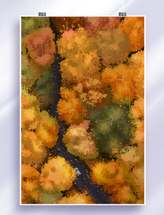 秋天秋季枫树林俯视秋天美景插画