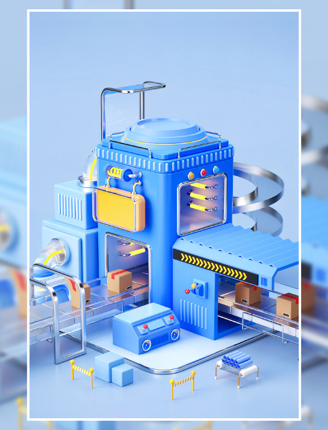 蓝色c4d工坊生产线立体背景