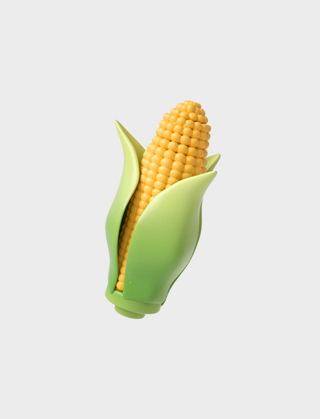 秋天秋季3D立体黄色C4D卡通玉米食物美食