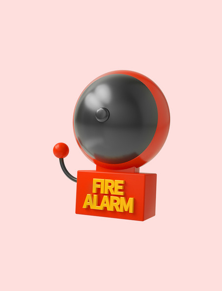 3D立体红色C4D卡通消防火灾报警器
