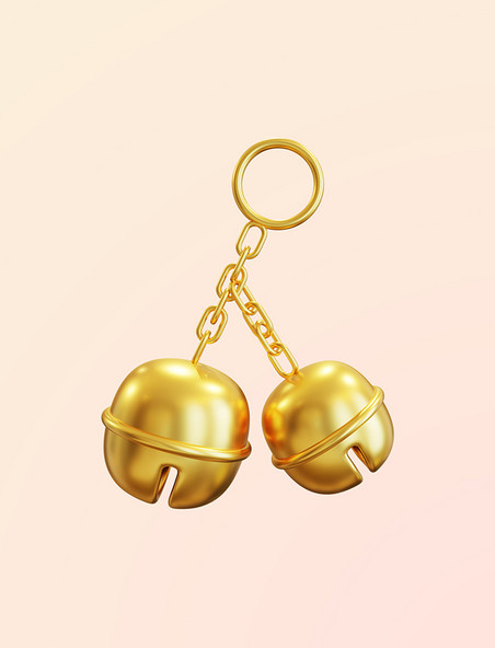 钥匙链创意简约装饰小铃铛3DC4D立体金属金色铃铛元素