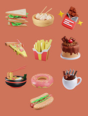 3D立体甜品甜点美食快餐食物套图