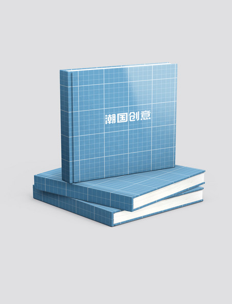 蓝色简洁堆放书本画册样机