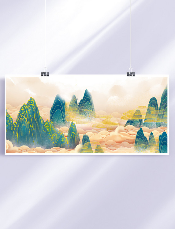 国潮中国风祥云山水背景图