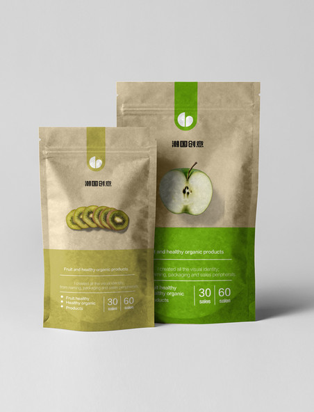 零食包装袋水果食品外包装纸袋贴图绿色简约样机