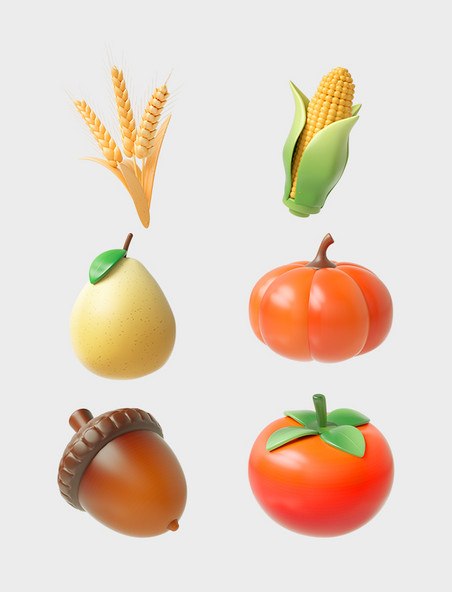 3D立体橙色C4D卡通秋天秋季食物美食套图