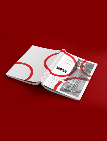 简约画册 样机 logo样机展开的画册红色大气样机