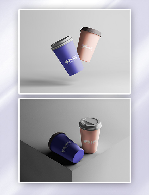 贴图样机咖啡杯展示蓝色简洁创意样机