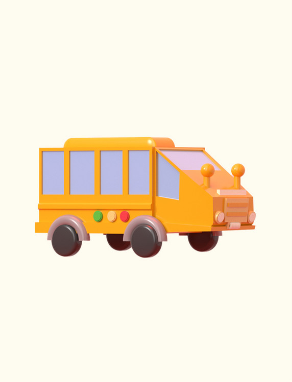 卡通3DC4D立体开学季校车交通工具