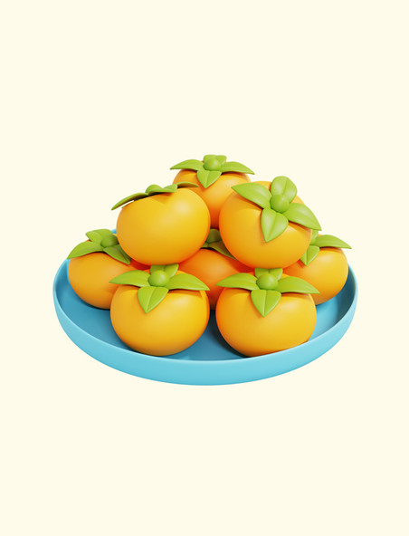 3D立体秋季霜降柿子橘色果实元素