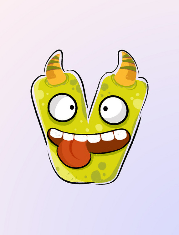 黄色鹿角创意英文字母V怪兽创意设计元素