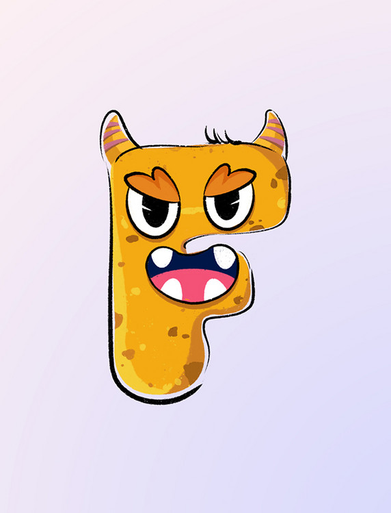 创意小怪兽简约英文字母F怪兽创意设计元素