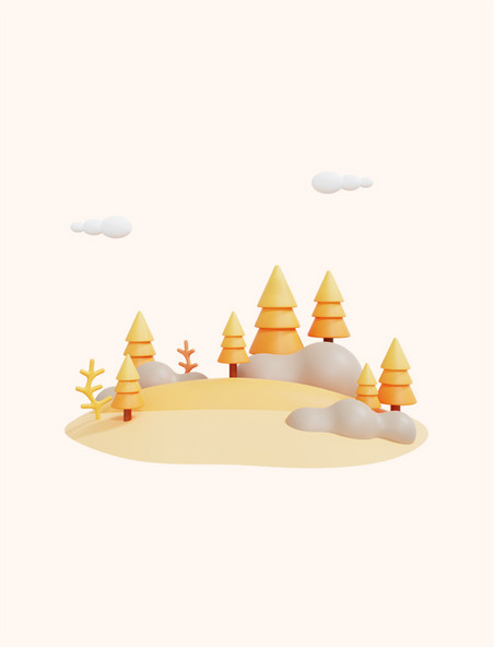 3D立体秋日场景树木元素