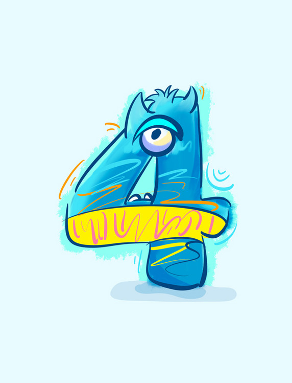 数字4卡通怪兽字体设计艺术字