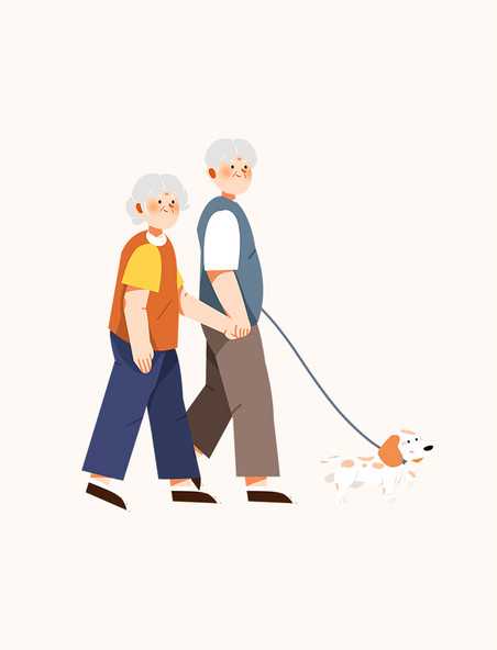 老年人散步运动锻炼老年遛狗生活