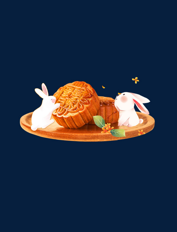 传统节日中秋中秋节玉兔月饼创意合成