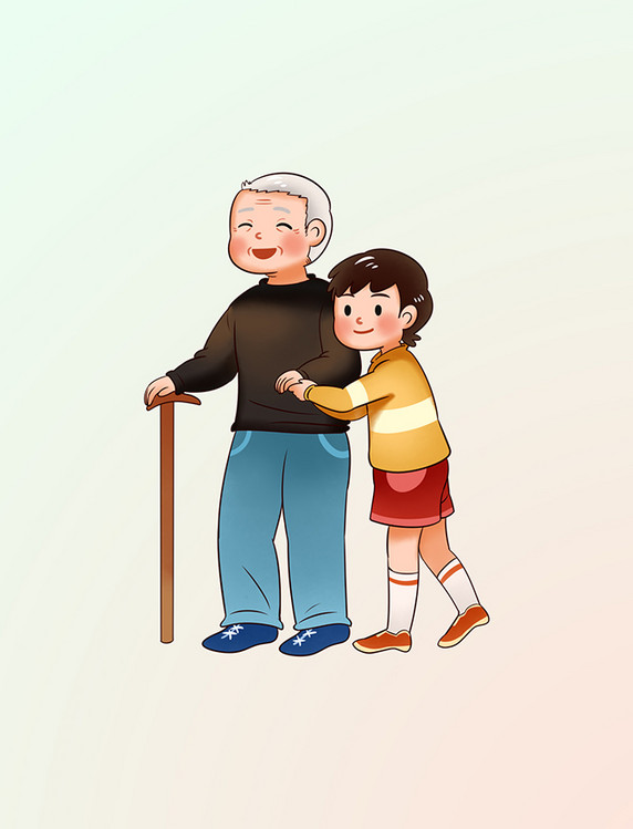 搀扶老人敬老爱幼美德重阳重阳节孝敬老人元素