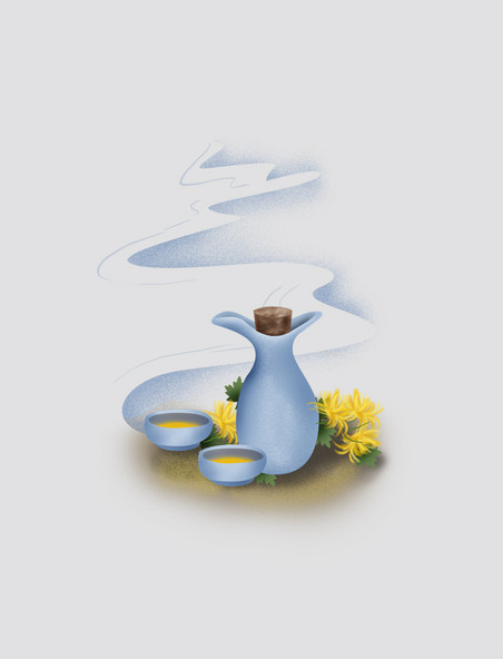 重阳节古风酒壶和菊花元素